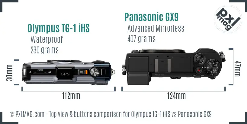 Olympus TG-1 iHS vs Panasonic GX9 top view buttons comparison