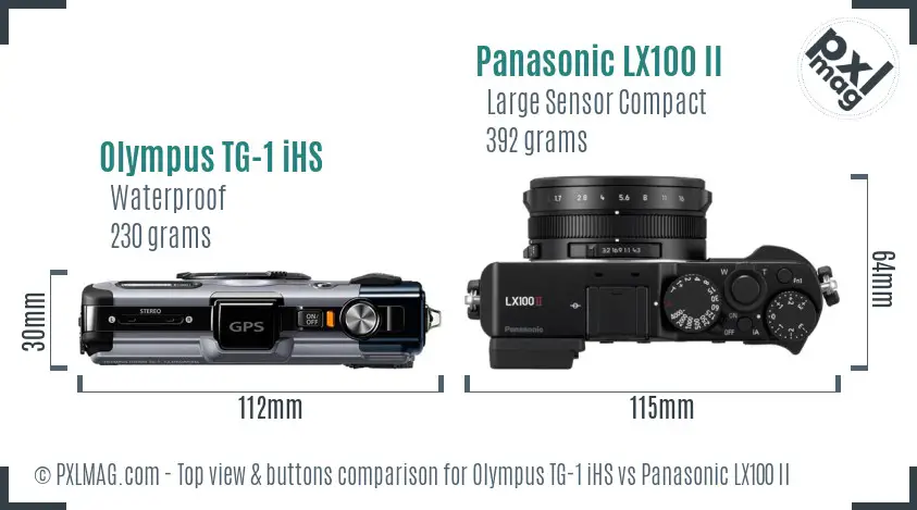 Olympus TG-1 iHS vs Panasonic LX100 II top view buttons comparison