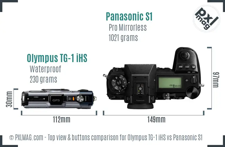 Olympus TG-1 iHS vs Panasonic S1 top view buttons comparison