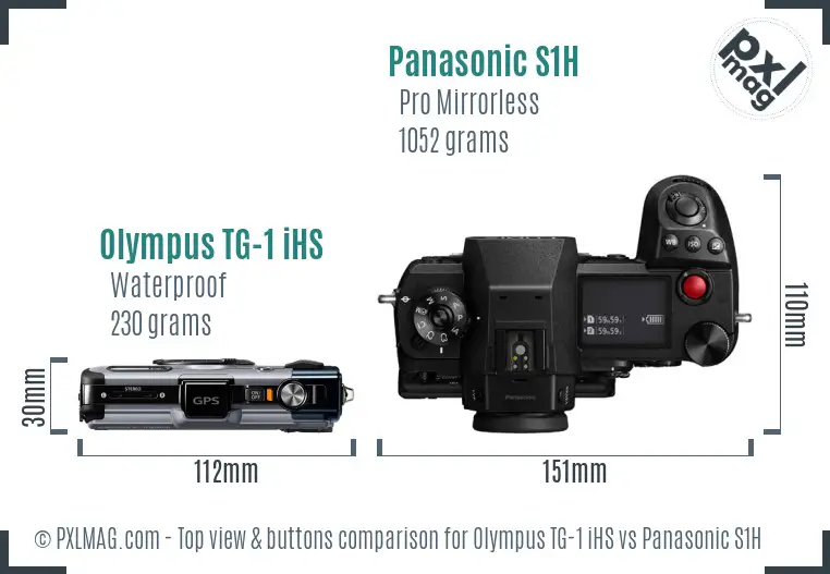 Olympus TG-1 iHS vs Panasonic S1H top view buttons comparison