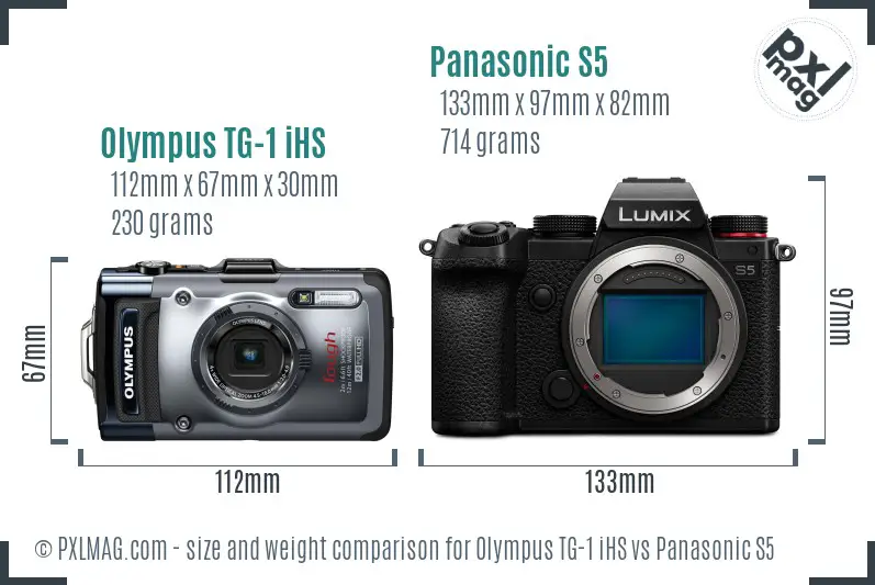 Olympus TG-1 iHS vs Panasonic S5 size comparison