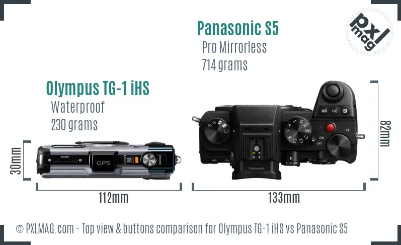 Olympus TG-1 iHS vs Panasonic S5 top view buttons comparison