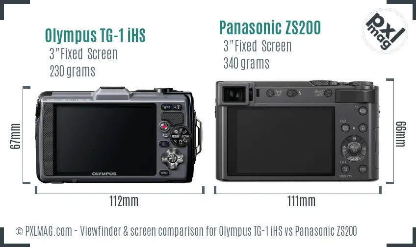 Olympus TG-1 iHS vs Panasonic ZS200 Screen and Viewfinder comparison