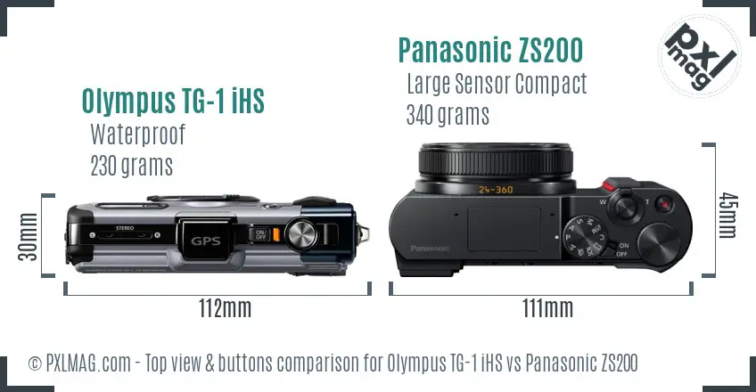 Olympus TG-1 iHS vs Panasonic ZS200 top view buttons comparison