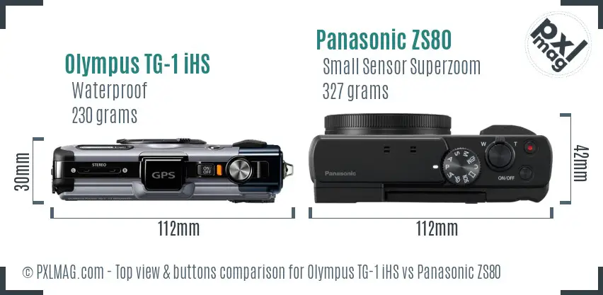 Olympus TG-1 iHS vs Panasonic ZS80 top view buttons comparison