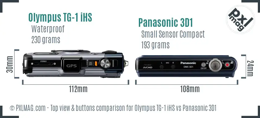 Olympus TG-1 iHS vs Panasonic 3D1 top view buttons comparison