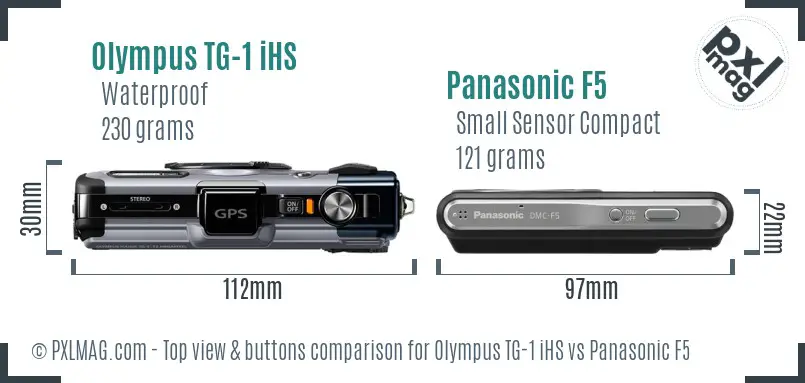 Olympus TG-1 iHS vs Panasonic F5 top view buttons comparison
