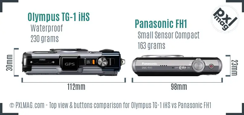 Olympus TG-1 iHS vs Panasonic FH1 top view buttons comparison