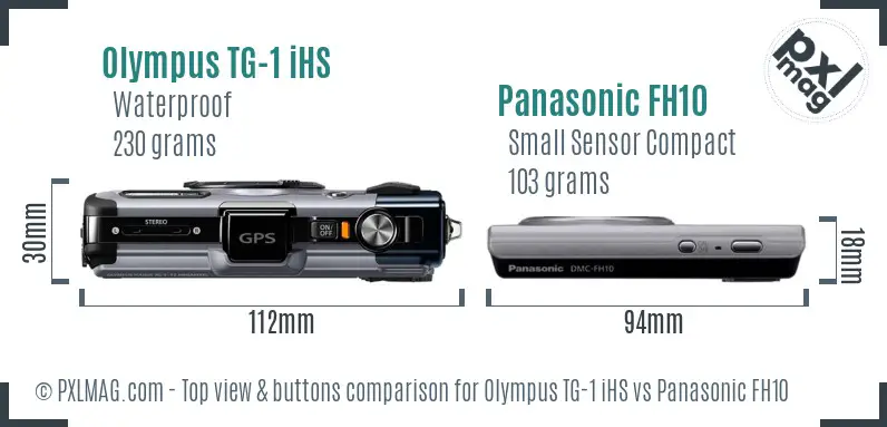 Olympus TG-1 iHS vs Panasonic FH10 top view buttons comparison