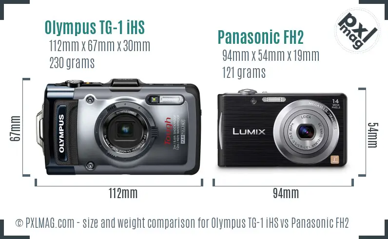 Olympus TG-1 iHS vs Panasonic FH2 size comparison