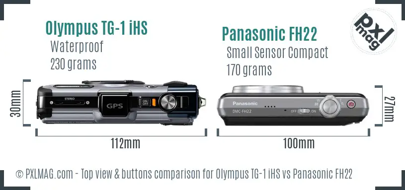 Olympus TG-1 iHS vs Panasonic FH22 top view buttons comparison