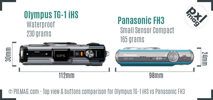 Olympus TG-1 iHS vs Panasonic FH3 top view buttons comparison