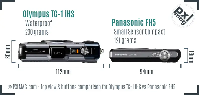 Olympus TG-1 iHS vs Panasonic FH5 top view buttons comparison