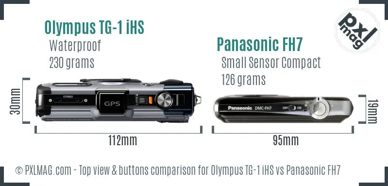 Olympus TG-1 iHS vs Panasonic FH7 top view buttons comparison
