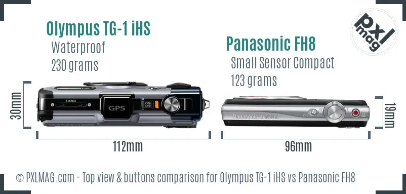 Olympus TG-1 iHS vs Panasonic FH8 top view buttons comparison