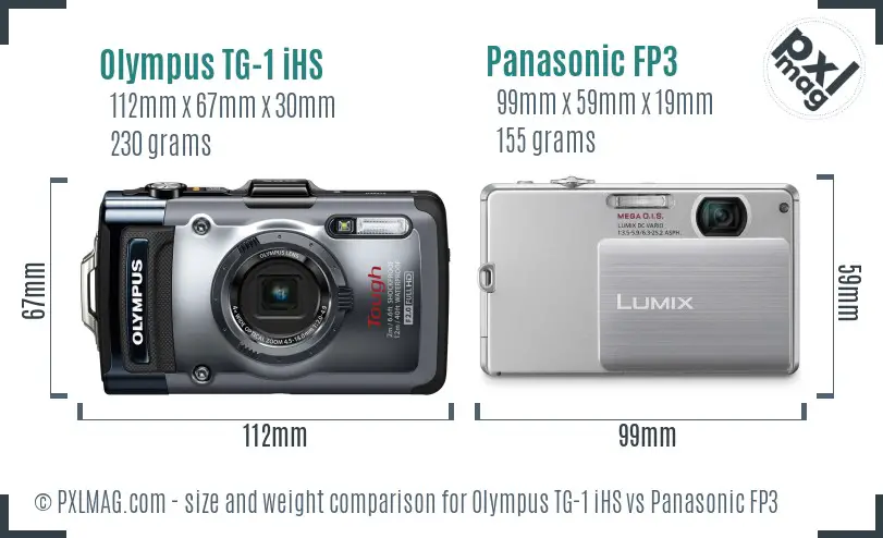Olympus TG-1 iHS vs Panasonic FP3 size comparison