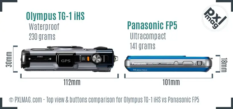 Olympus TG-1 iHS vs Panasonic FP5 top view buttons comparison