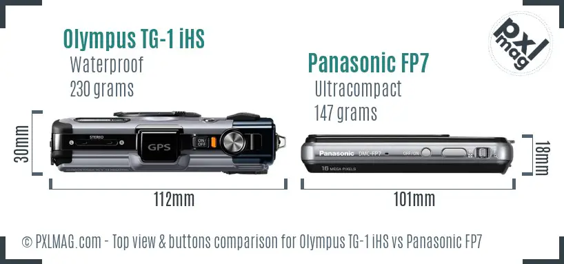 Olympus TG-1 iHS vs Panasonic FP7 top view buttons comparison