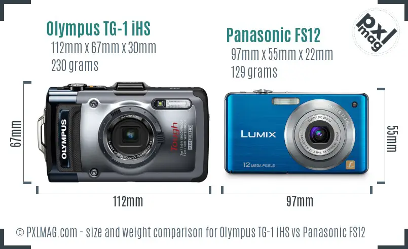 Olympus TG-1 iHS vs Panasonic FS12 size comparison