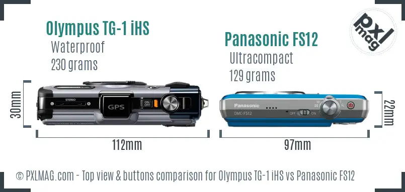 Olympus TG-1 iHS vs Panasonic FS12 top view buttons comparison