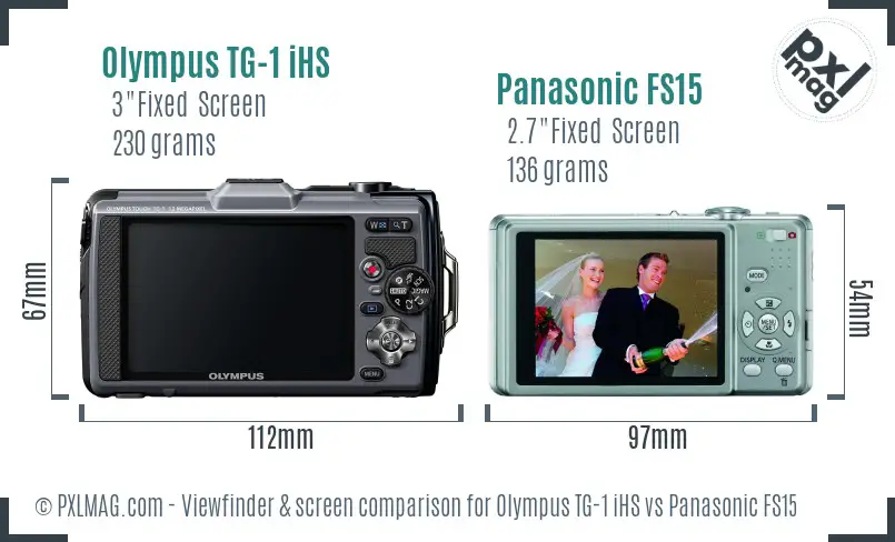 Olympus TG-1 iHS vs Panasonic FS15 Screen and Viewfinder comparison