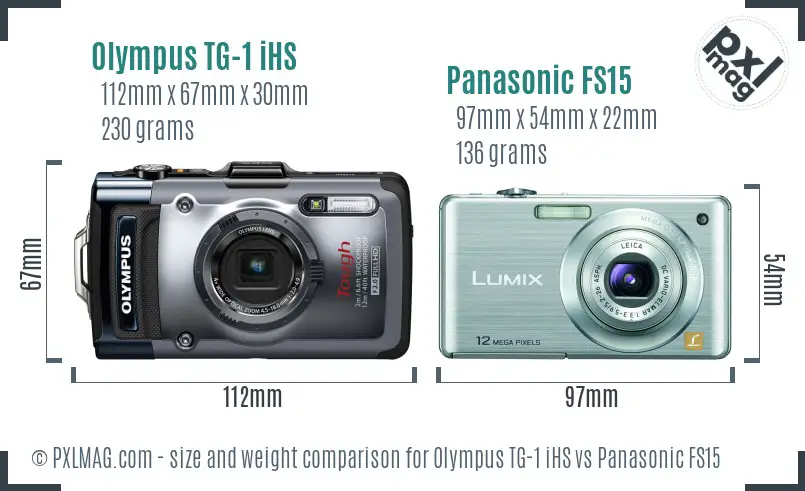 Olympus TG-1 iHS vs Panasonic FS15 size comparison