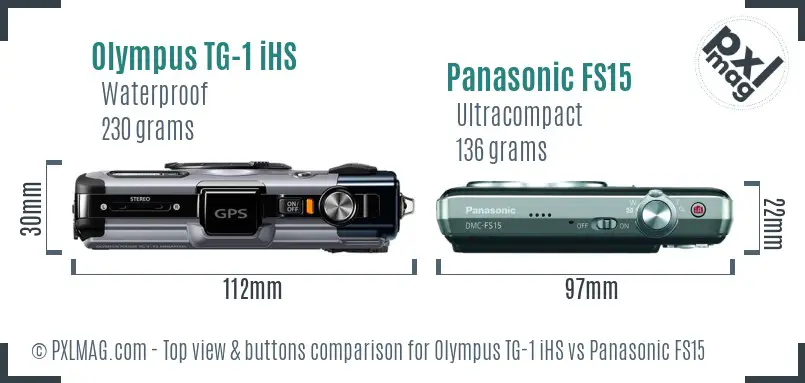 Olympus TG-1 iHS vs Panasonic FS15 top view buttons comparison