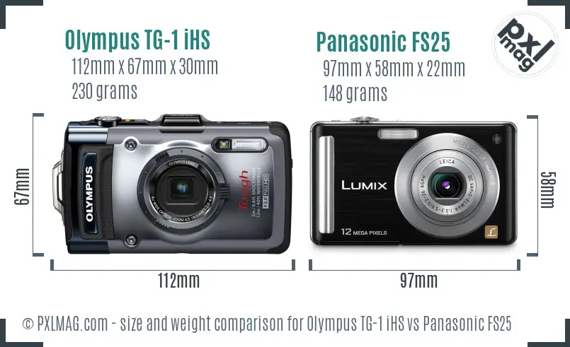 Olympus TG-1 iHS vs Panasonic FS25 size comparison
