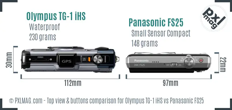 Olympus TG-1 iHS vs Panasonic FS25 top view buttons comparison