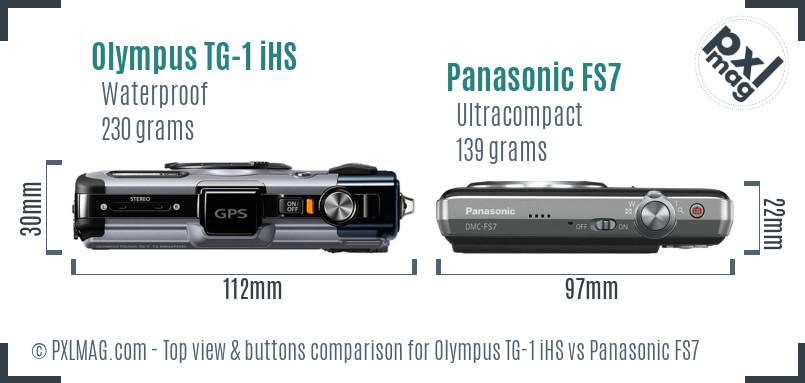Olympus TG-1 iHS vs Panasonic FS7 top view buttons comparison