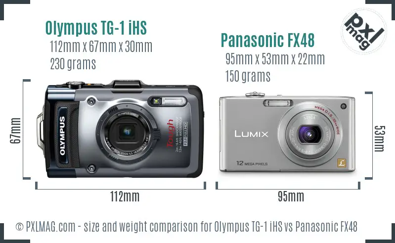 Olympus TG-1 iHS vs Panasonic FX48 size comparison Olympus TG-1 iHS vs Panasonic FX48 size comparison