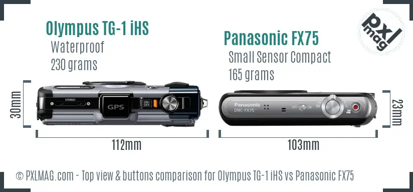 Olympus TG-1 iHS vs Panasonic FX75 top view buttons comparison