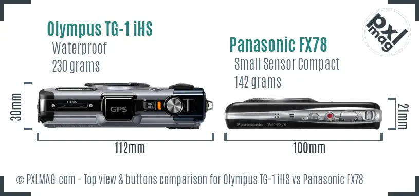 Olympus TG-1 iHS vs Panasonic FX78 top view buttons comparison