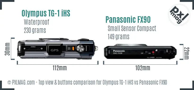 Olympus TG-1 iHS vs Panasonic FX90 top view buttons comparison