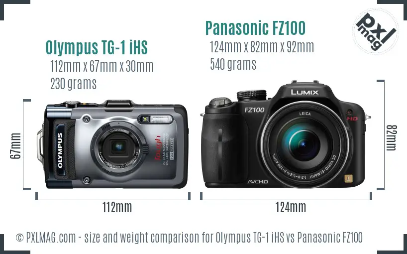 Olympus TG-1 iHS vs Panasonic FZ100 size comparison