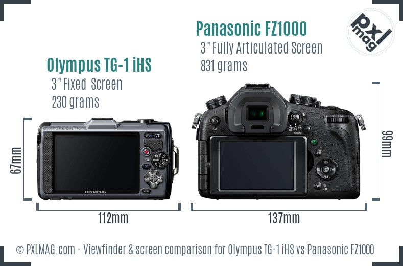 Olympus TG-1 iHS vs Panasonic FZ1000 Screen and Viewfinder comparison