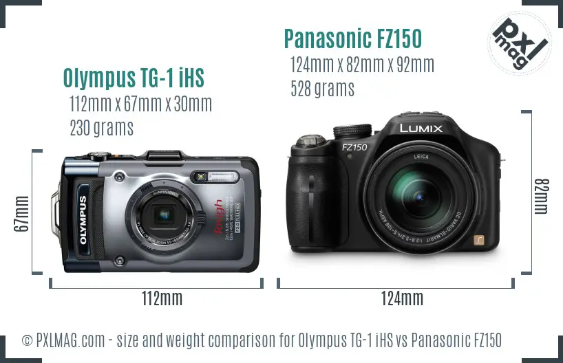 Olympus TG-1 iHS vs Panasonic FZ150 size comparison