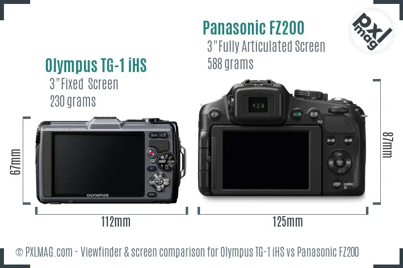 Olympus TG-1 iHS vs Panasonic FZ200 Screen and Viewfinder comparison