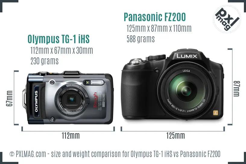 Olympus TG-1 iHS vs Panasonic FZ200 size comparison