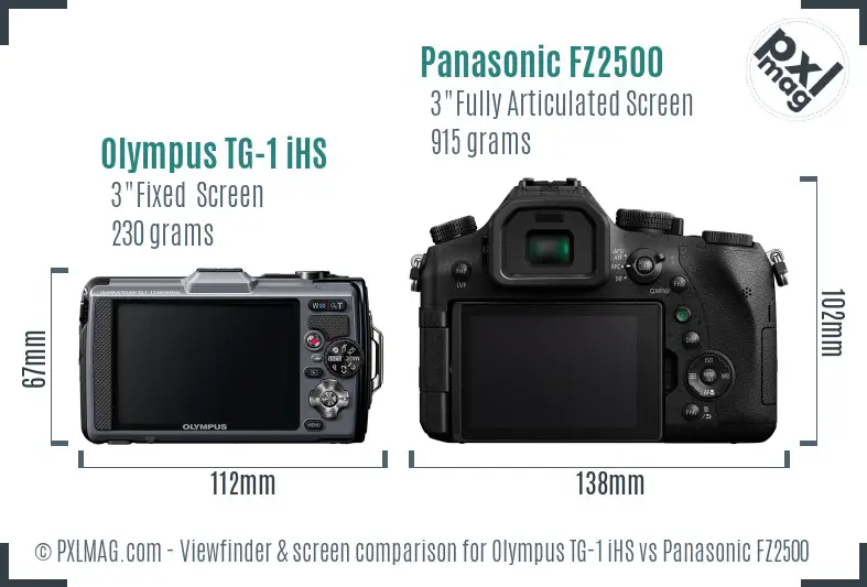 Olympus TG-1 iHS vs Panasonic FZ2500 Screen and Viewfinder comparison