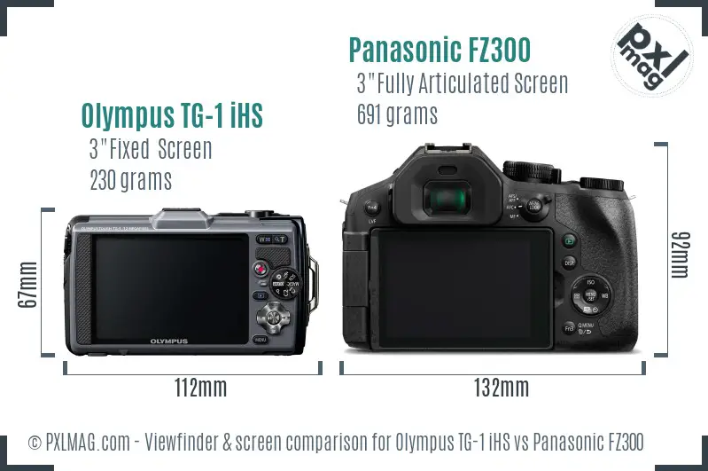 Olympus TG-1 iHS vs Panasonic FZ300 Screen and Viewfinder comparison