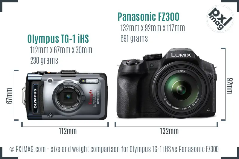 Olympus TG-1 iHS vs Panasonic FZ300 size comparison