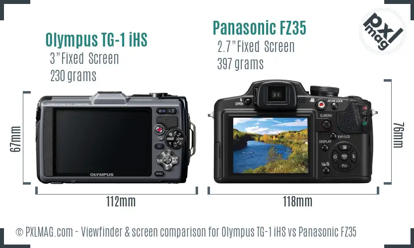 Olympus TG-1 iHS vs Panasonic FZ35 Screen and Viewfinder comparison
