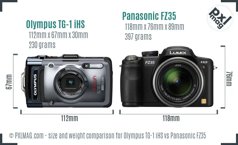 Olympus TG-1 iHS vs Panasonic FZ35 size comparison
