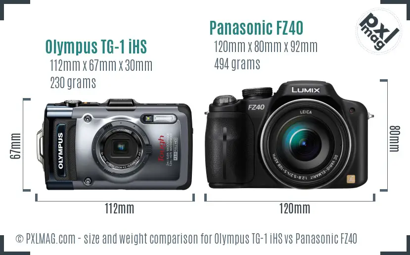 Olympus TG-1 iHS vs Panasonic FZ40 size comparison Olympus TG-1 iHS vs Panasonic FZ40 size comparison