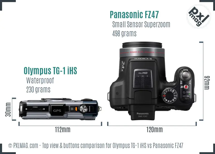 Olympus TG-1 iHS vs Panasonic FZ47 top view buttons comparison