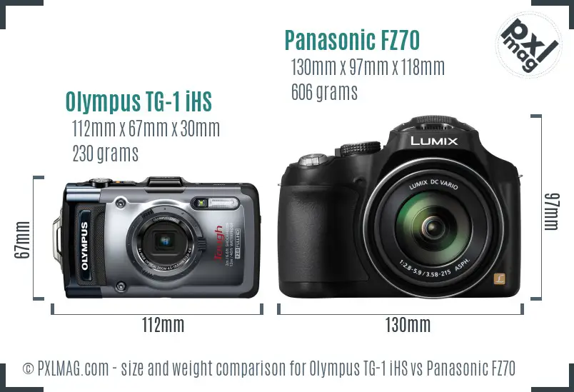 Olympus TG-1 iHS vs Panasonic FZ70 size comparison