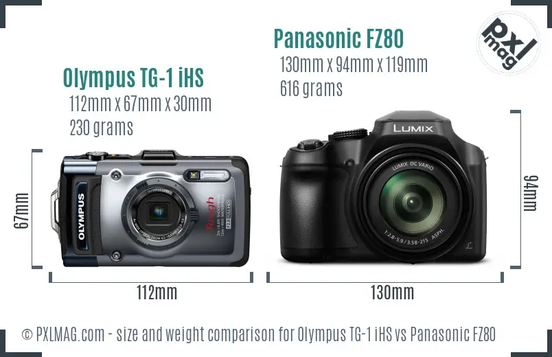 Olympus TG-1 iHS vs Panasonic FZ80 size comparison