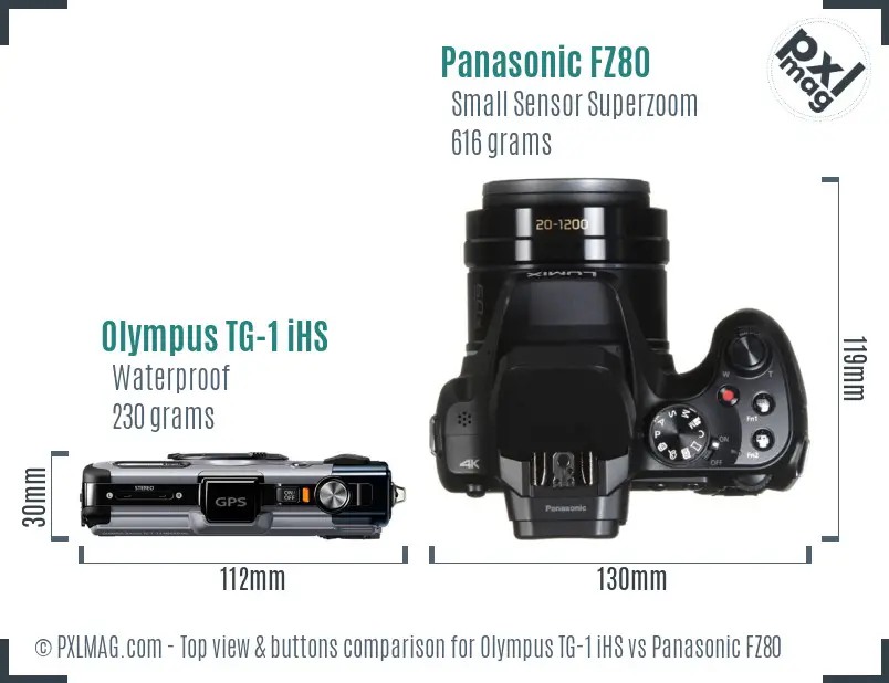 Olympus TG-1 iHS vs Panasonic FZ80 top view buttons comparison