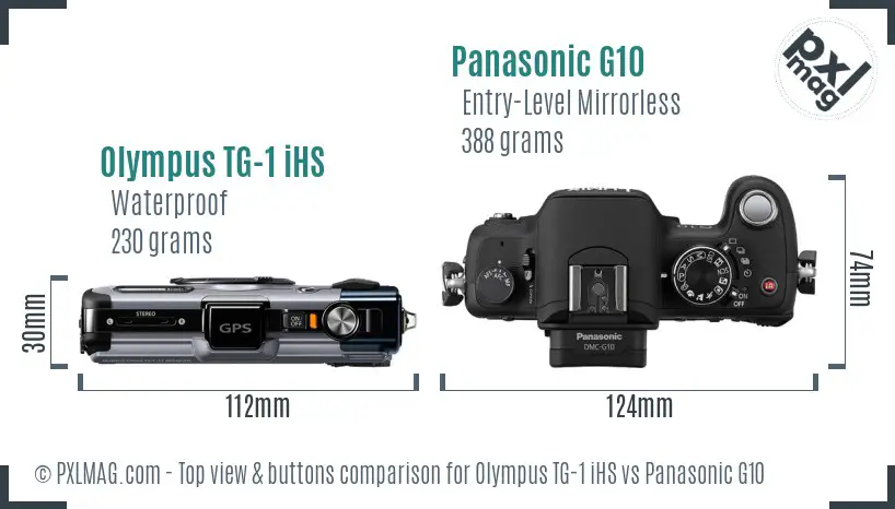 Olympus TG-1 iHS vs Panasonic G10 top view buttons comparison